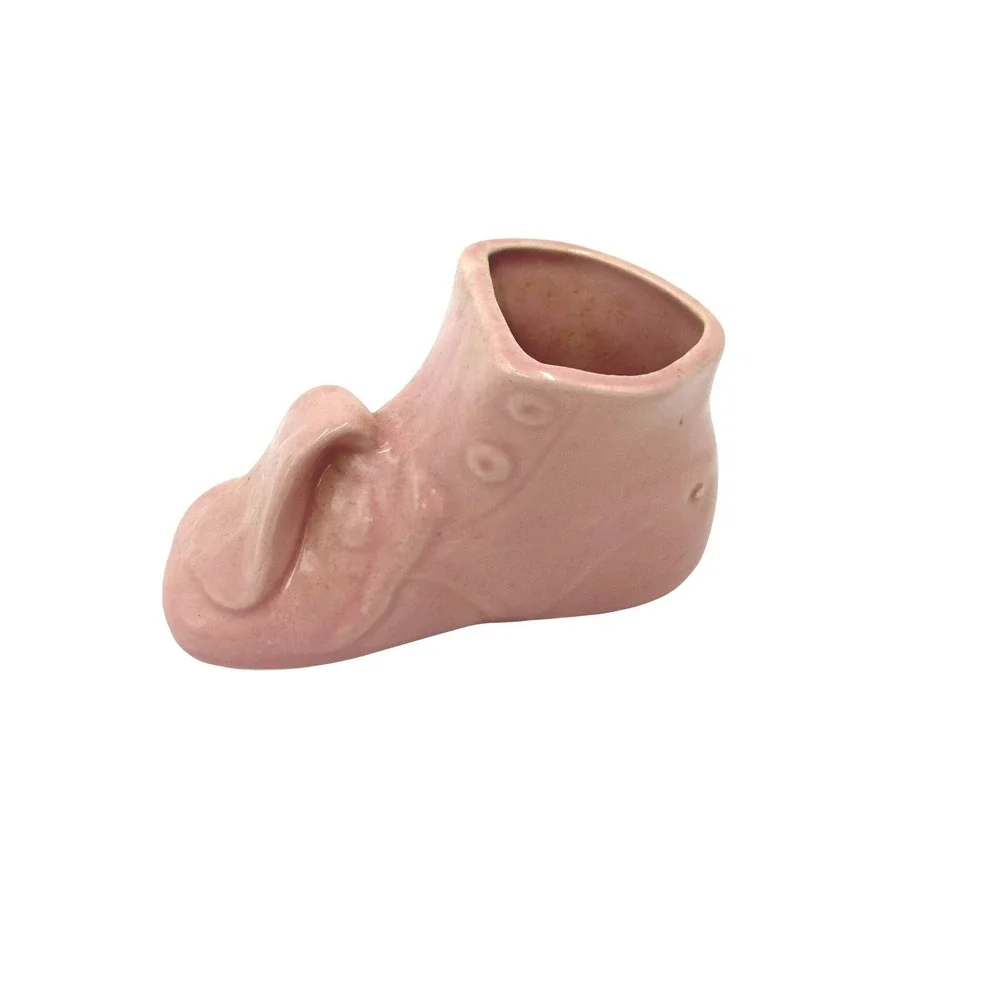 Vintage Pink Ceramic Baby Shoe Planter‎ Bootie Trinket Dish Mid Century Nursery